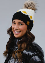 Load image into Gallery viewer, White, Mustard &amp; Black Patterned Pom Hat
