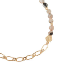 Load image into Gallery viewer, Mini Stone w/Chain Stacking Bracelet - Rhodonite/Gold
