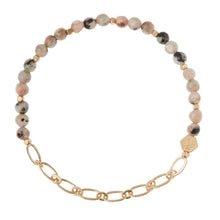 Load image into Gallery viewer, Mini Stone w/Chain Stacking Bracelet - Rhodonite/Gold