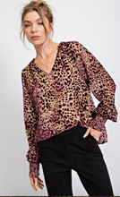 Load image into Gallery viewer, Betsy Burnout Animal Print Blouse (Curvy)