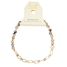 Load image into Gallery viewer, Mini Stone w/Chain Stacking Bracelet - Rhodonite/Gold