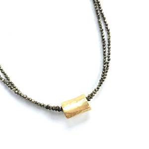 EG Barrel on Double Pyrite Beaded Necklace