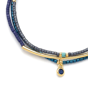 Tonal Chromacolor Miyuki Bracelet Trio - Navy/Gold