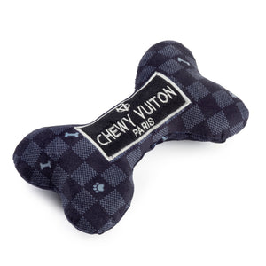 Black Checker Chewy Vuitton Bone Squeaker Dog Toy: Large