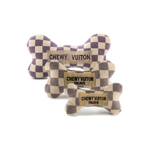 Cream Checker Chewy Vuitton Bones Squeaker Dog Toy: XL