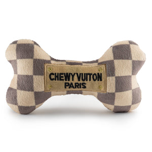 Cream Checker Chewy Vuitton Bones Squeaker Dog Toy: XL