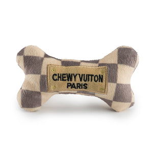 Cream Checker Chewy Vuitton Bones Squeaker Dog Toy: XL