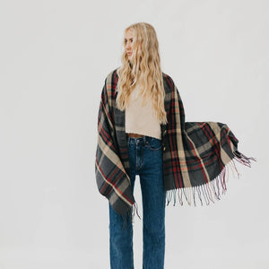 Button Plaid Shawl Scarf