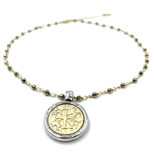 Load image into Gallery viewer, EG Matte Gold Coin on Pyrite Short Necklace