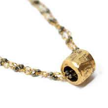 Load image into Gallery viewer, EG Small Gold Barrel on Double Pyrite Necklace