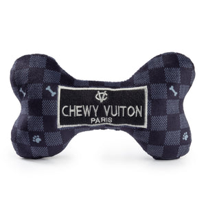 Black Checker Chewy Vuitton Bone Squeaker Dog Toy: Large