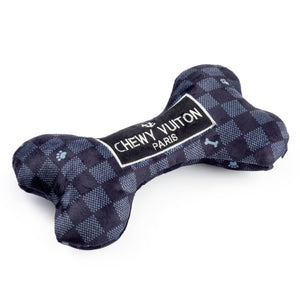 Black Checker Chewy Vuitton Bone Squeaker Dog Toy: Large