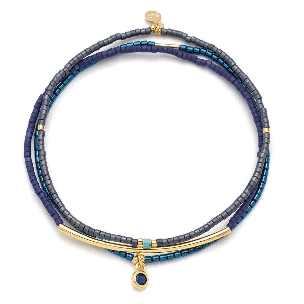 Tonal Chromacolor Miyuki Bracelet Trio - Navy/Gold