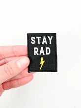 Load image into Gallery viewer, Field Trip Threads - Stay Rad Embroidered Iron-On Patch with Lightning Bolt Black