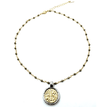 Load image into Gallery viewer, EG Matte Gold Coin on Pyrite Short Necklace