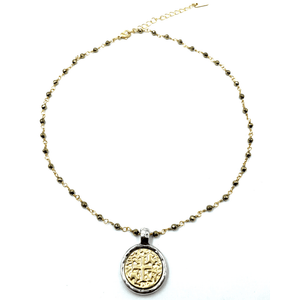 EG Matte Gold Coin on Pyrite Short Necklace