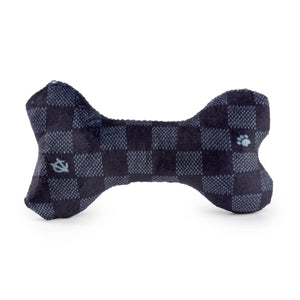 Black Checker Chewy Vuitton Bone Squeaker Dog Toy: Large