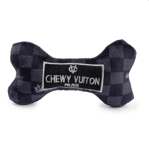 Black Checker Chewy Vuitton Bone Squeaker Dog Toy: Large