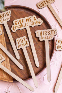 Funny Script Wooden Plant Markers: Needy Bitch