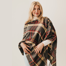 Load image into Gallery viewer, Button Plaid Shawl Scarf