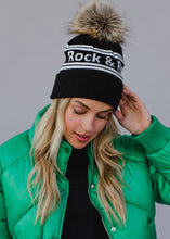Load image into Gallery viewer, Black &amp; White Rock &amp; Roll Pom Hat