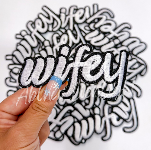 ABLN Boutique - Cursive Wifey white glitter font trucker hat patch iron on