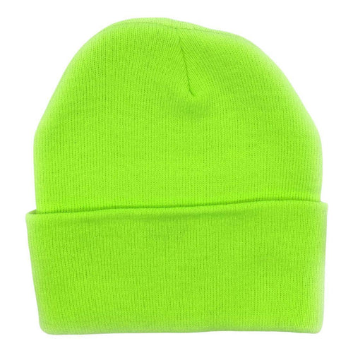 The Park Wholesale - Beanies Caps Toboggan Cuffed Soft Knit in Bulk Multi-Color Plain Blank Wholesale: Neon Green