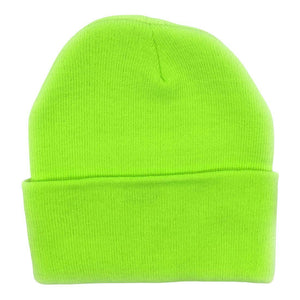 The Park Wholesale - Beanies Caps Toboggan Cuffed Soft Knit in Bulk Multi-Color Plain Blank Wholesale: Neon Green