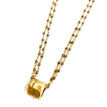 Load image into Gallery viewer, EG Small Gold Barrel on Double Pyrite Necklace