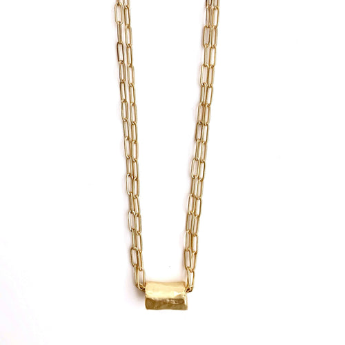 EG Barrel on Double Gold Paperclip Necklace