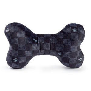 Black Checker Chewy Vuitton Bone Squeaker Dog Toy: Large