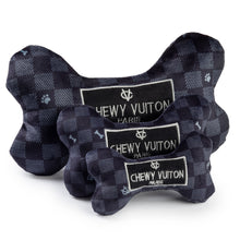 Load image into Gallery viewer, Black Checker Chewy Vuitton Bone Squeaker Dog Toy: Large