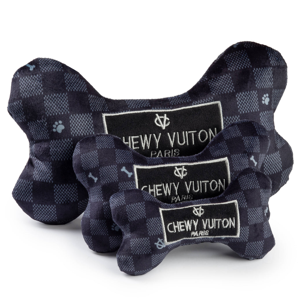 Black Checker Chewy Vuitton Bone Squeaker Dog Toy: Large