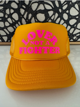 Load image into Gallery viewer, Lover not a Fighter- gold trucker hat