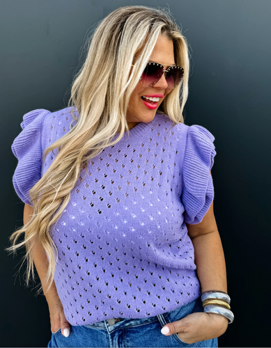Casey Ruffle Sleeve Sweater Lavender (Curvy)