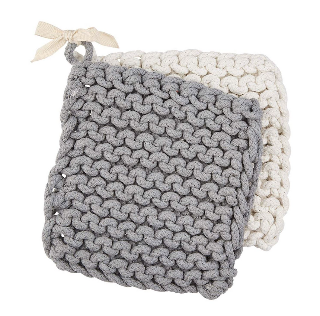 Crocheted Cream & Grey Pot Holder