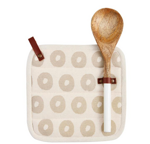 Natural Dot Pot Holder & Spoon Set