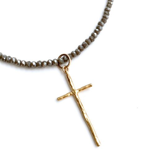 EG Prayer Cross on Pyrite Necklace in Gold