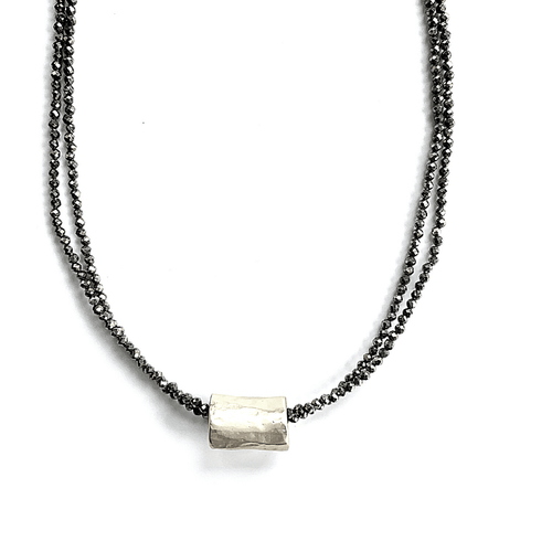 EG Silver Barrel on Double Pyrite Beaded Necklace