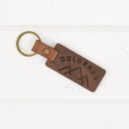 Colorado Mountains Wood/Leather Keychain