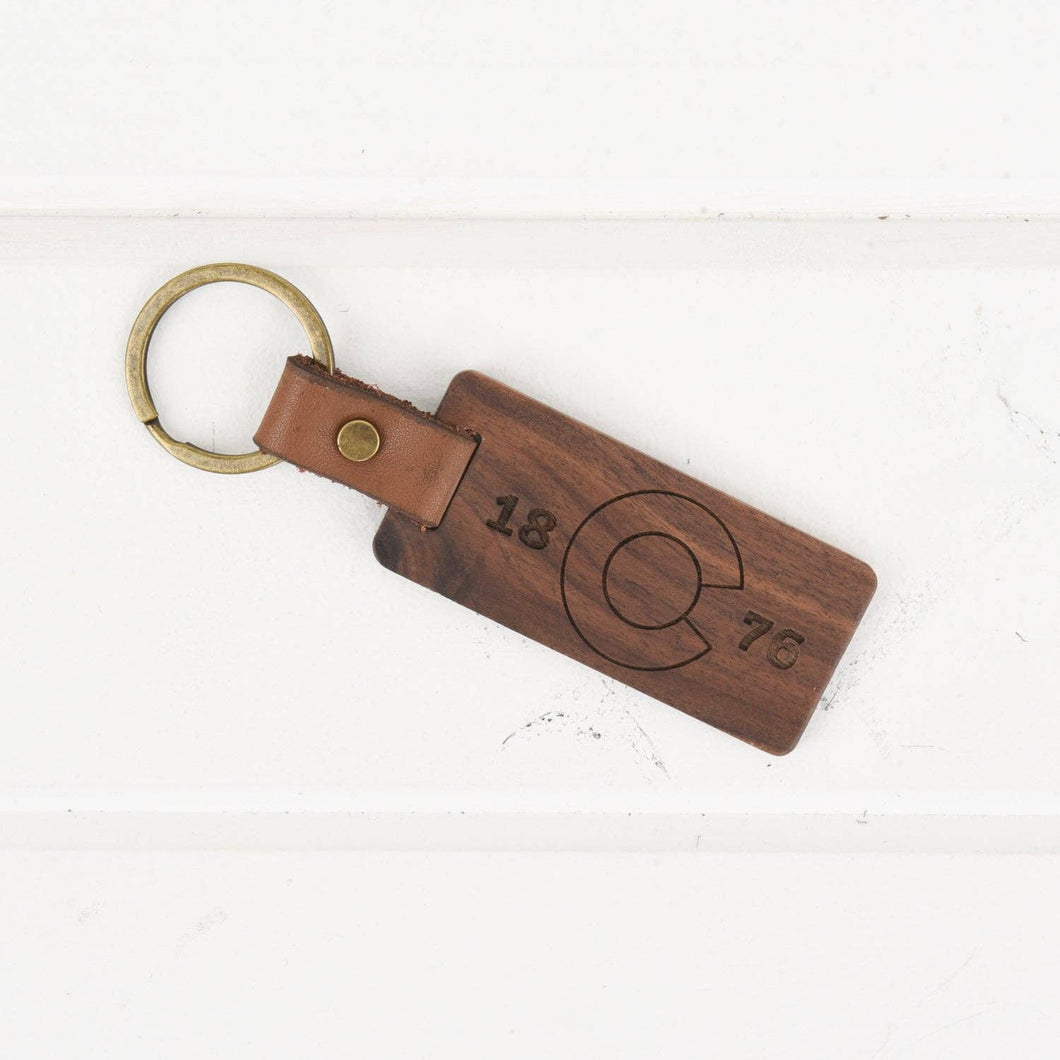 Colorado State Flag Wood/Leather Keychain