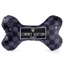 Load image into Gallery viewer, Black Checker Chewy Vuitton Bone Squeaker Dog Toy: Large