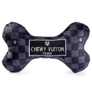 Black Checker Chewy Vuitton Bone Squeaker Dog Toy: Large