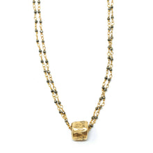 Load image into Gallery viewer, EG Small Gold Barrel on Double Pyrite Necklace