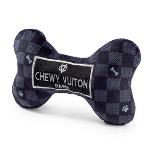 Black Checker Chewy Vuitton Bone Squeaker Dog Toy: Large