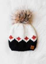 Load image into Gallery viewer, White, Rust &amp; Black Patterned Pom Hat