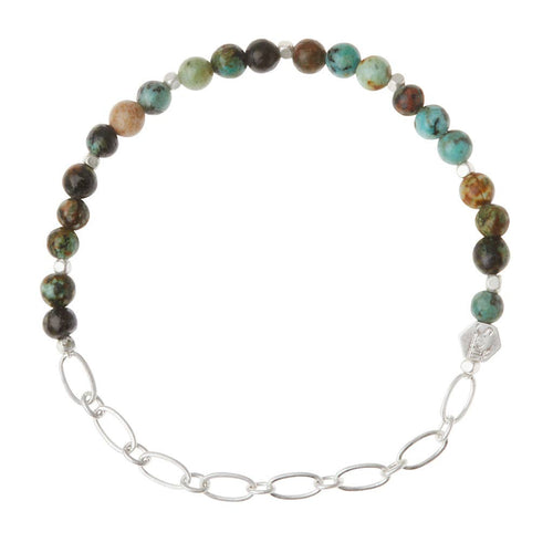 Mini Stone w/Chain Stacking Bracelet - African Turquoise
