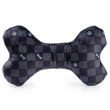 Load image into Gallery viewer, Black Checker Chewy Vuitton Bone Squeaker Dog Toy: Large