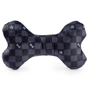 Black Checker Chewy Vuitton Bone Squeaker Dog Toy: Large