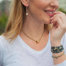 Load image into Gallery viewer, EG Small Gold Barrel on Double Pyrite Necklace